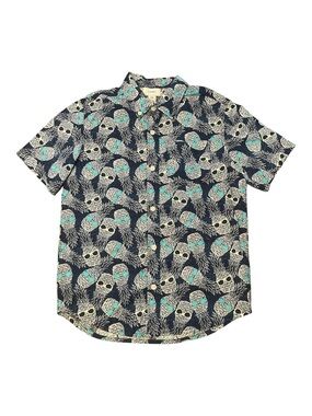 Navy Pineapple/Sunglasses Print Short-Sleeve Button Down Shirt